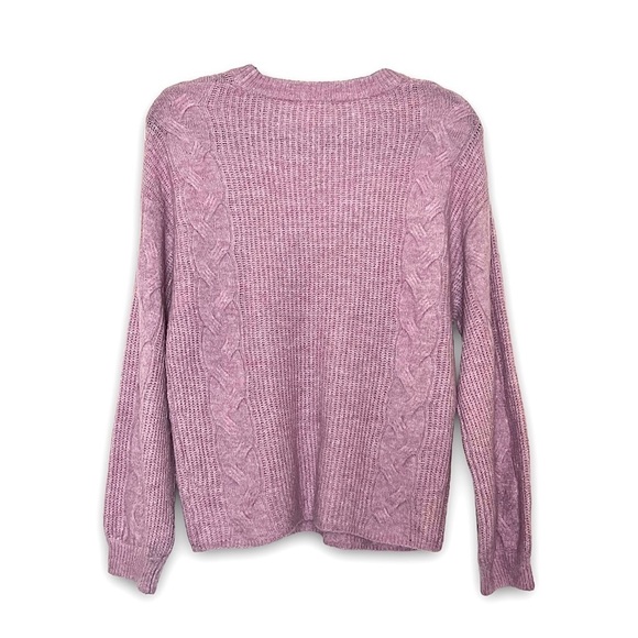 SPLENDID Wool Blend Pastel Lilac Cable Rib Knit Relaxed Fit Pullover Sweater XS - Picture 8 of 12